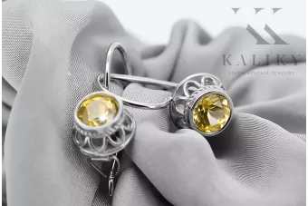Earrings Yellow Peridot Sterling silver 925 Vintage craft vec117s